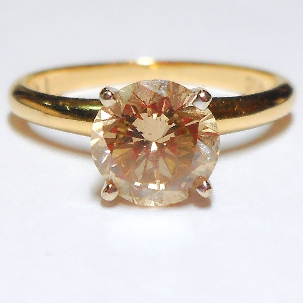 1.27ctw Champagne Diamond Solitaire Ladies Engagement Gold Ring w/ Gift Box - Picture 3 of 14